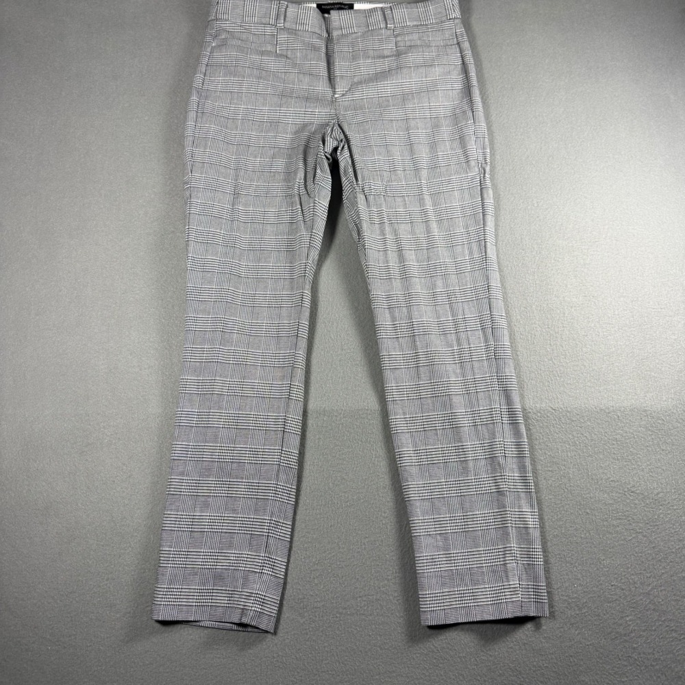 Banana Republic Womens Sloan Slim Fit Plaid Dress Pants Size 4 Black White Gray